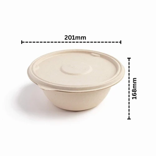 Biodegradable Bagasse Takeaway Round Container With LID 1000Ml - Image 2