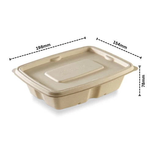 Biodegradable Bagasse Takeaway Rectangular Container With LID 1000Ml - Image 2