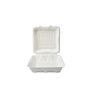 8"x8" Square Sugarcane Bagasse Clamshell Container Box