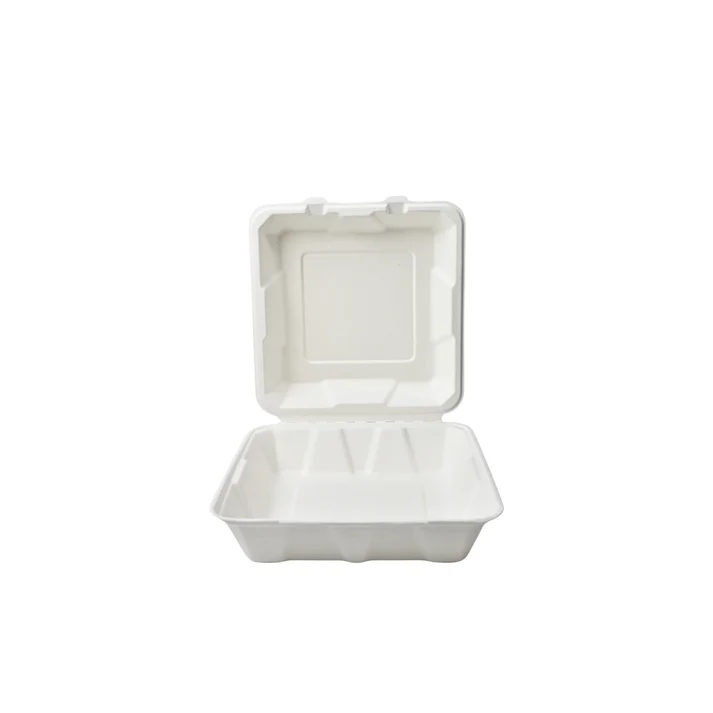 8"x8" Square Sugarcane Bagasse Clamshell Container Box