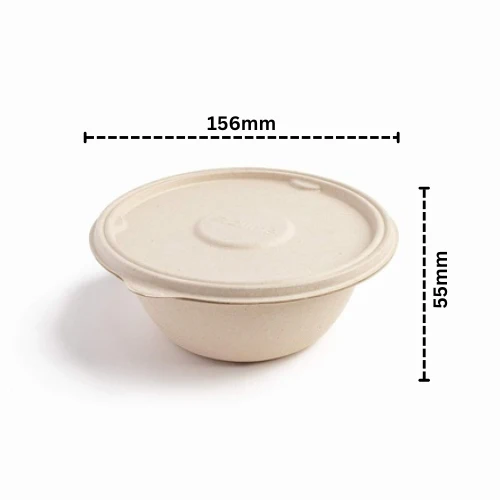 Biodegradable Bagasse Takeaway Round Container With LID 1000Ml - Image 2