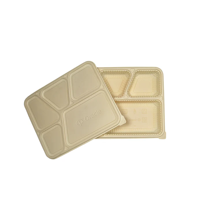 5 Compartment Cornstarch Meal Box Tray With Lid - Image 3