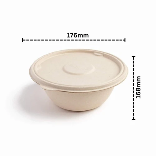 Biodegradable Bagasse Takeaway Round Container With LID 750Ml - Image 2