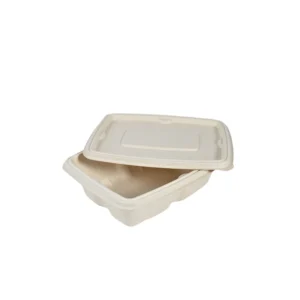 Biodegradable Bagasse Takeaway Rectangular Container With LID 750Ml