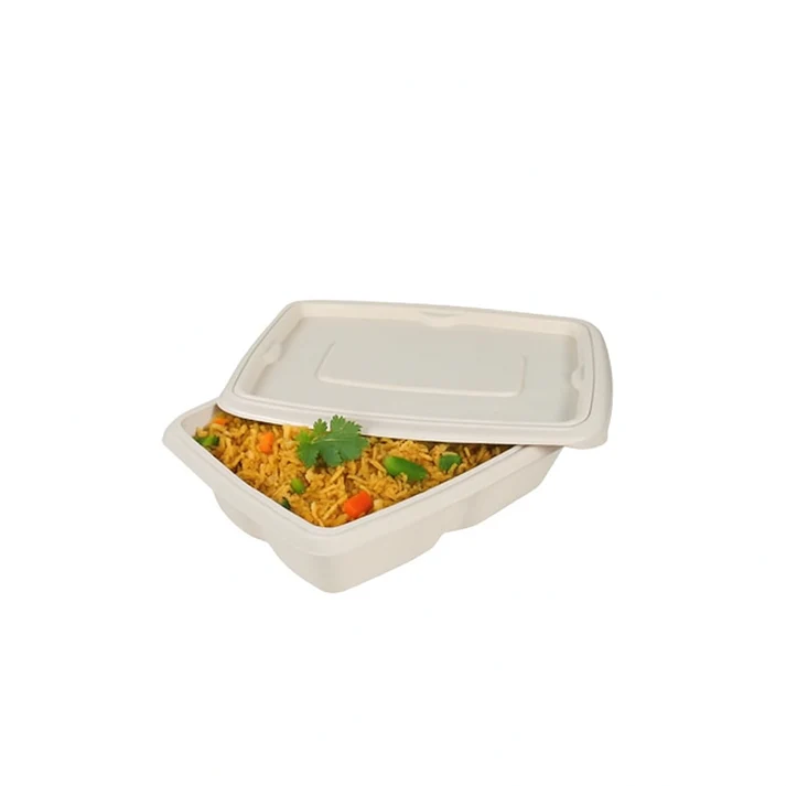 Biodegradable Bagasse Takeaway Rectangular Container With LID 750Ml - Image 3