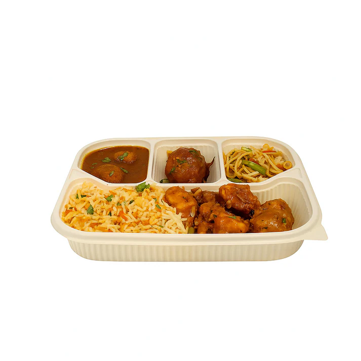 4 Compartment Cornstarch Meal Box Tray With Lid - Image 7